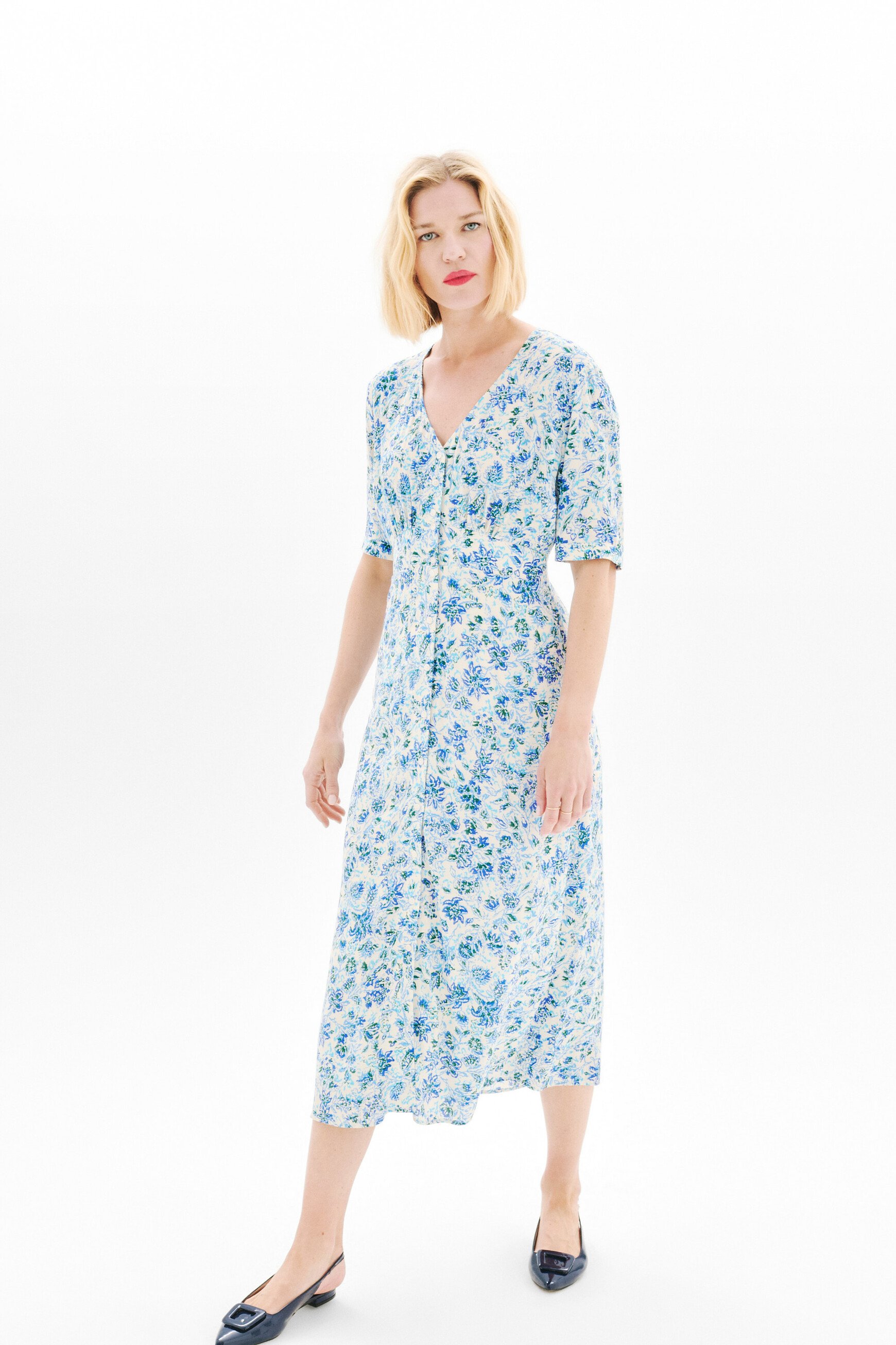 Vestido Relina azul mulher