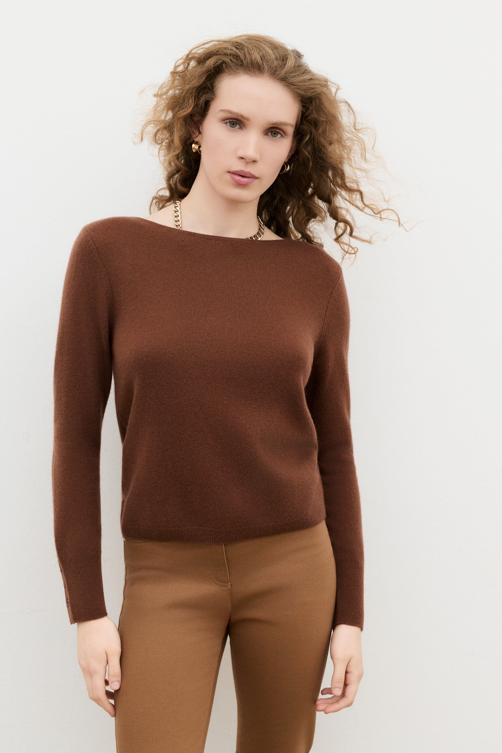 Mzoan 100% cashmere sweater cognac brown woman