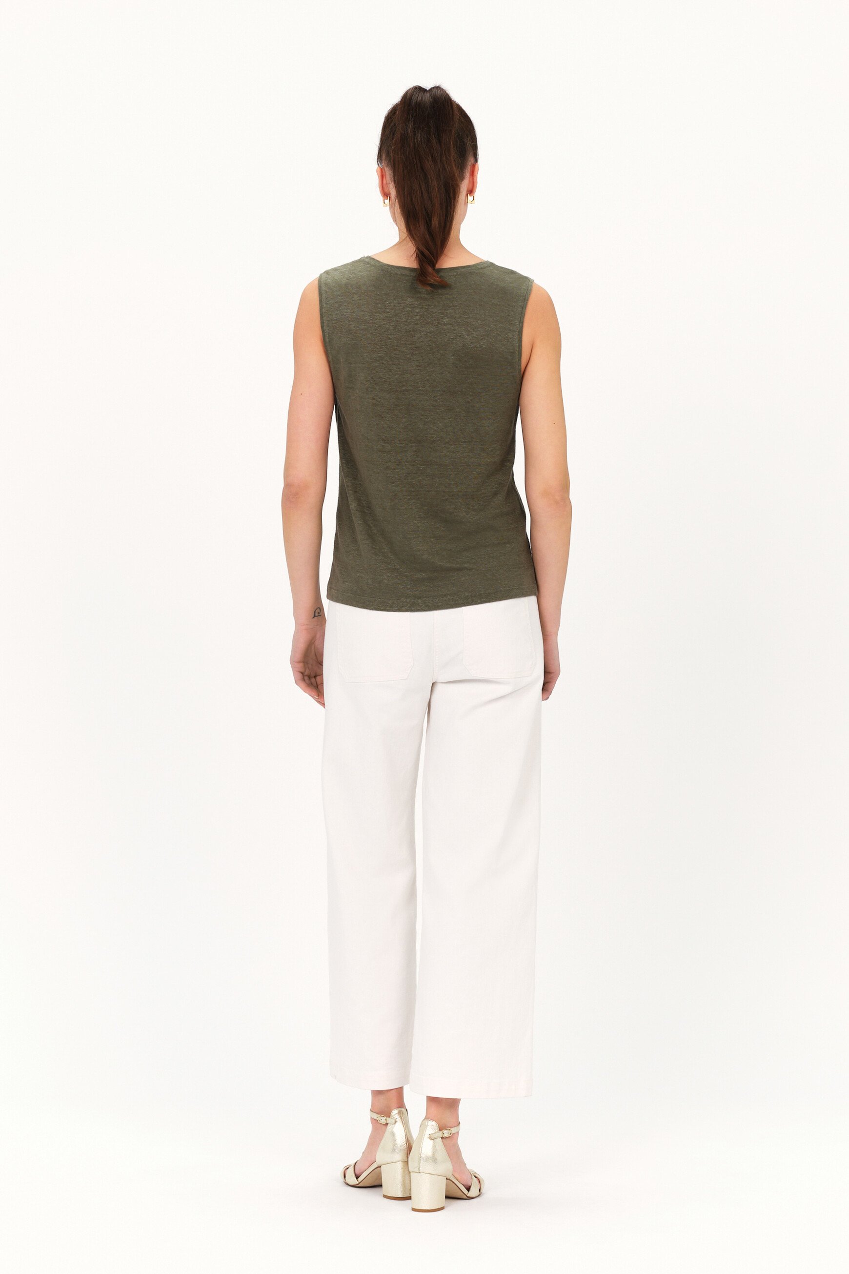 t shirt trym 100 lin vert kaki femme T-shirt trym 100% lin vert kaki femme