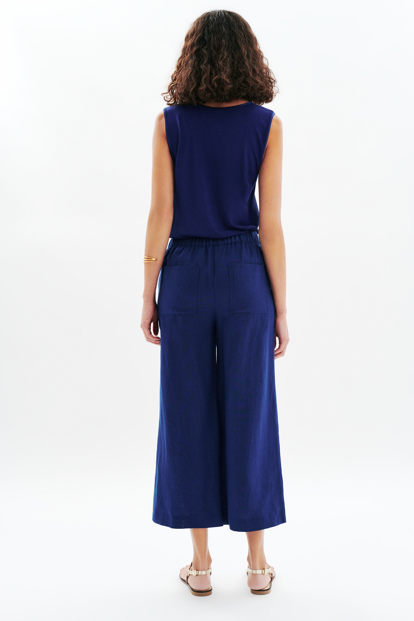 pantalon pandi 100 lin bleu marine femme Pantalon pandi 100% lin bleu marine femme