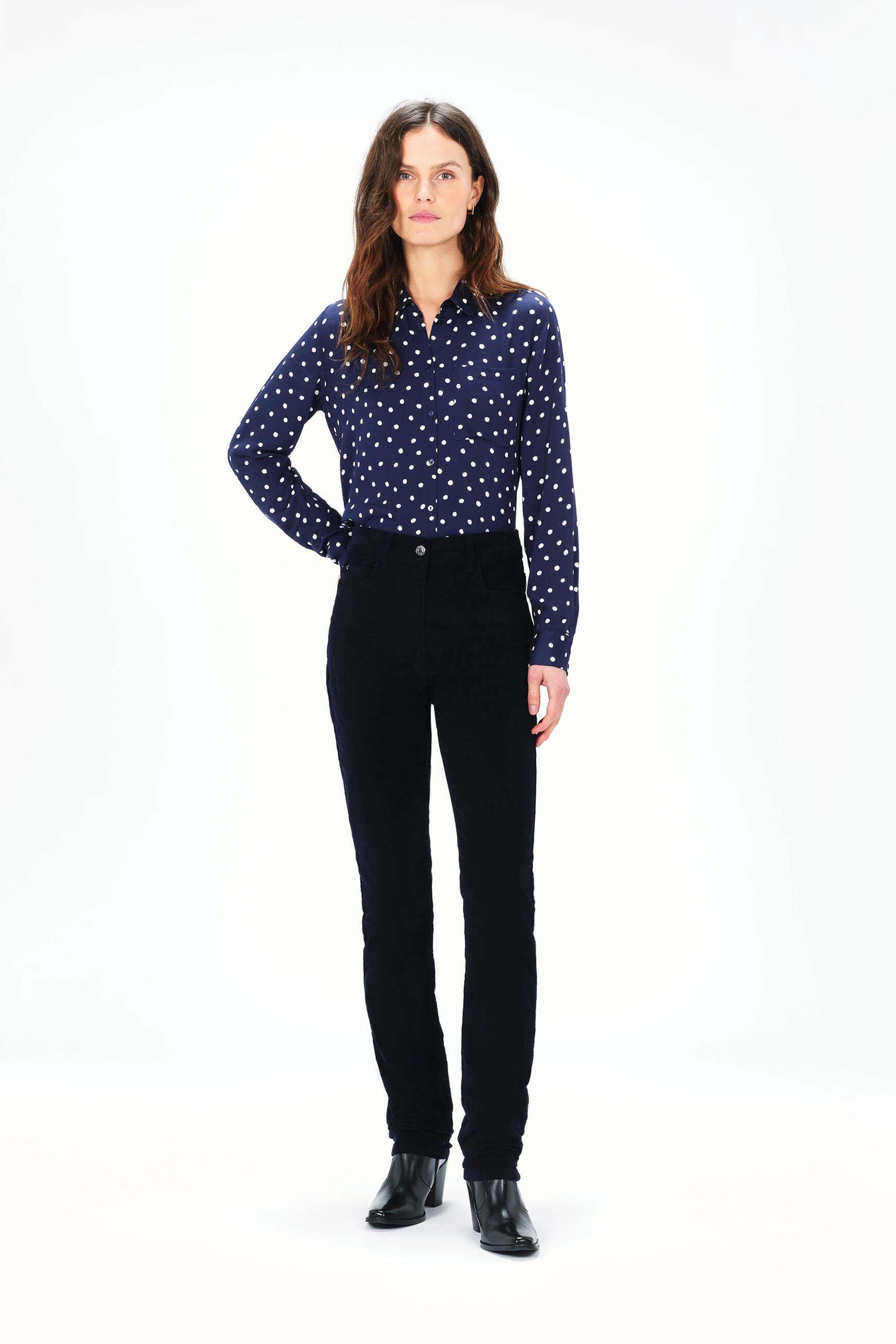 Pantalon pana azul marino mujer clearance