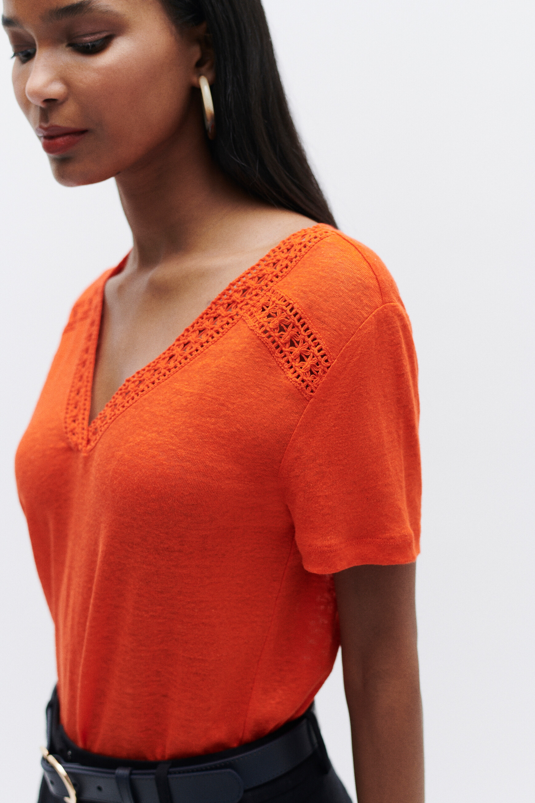 T-Shirt Lolita 100 % Leinen orange damen