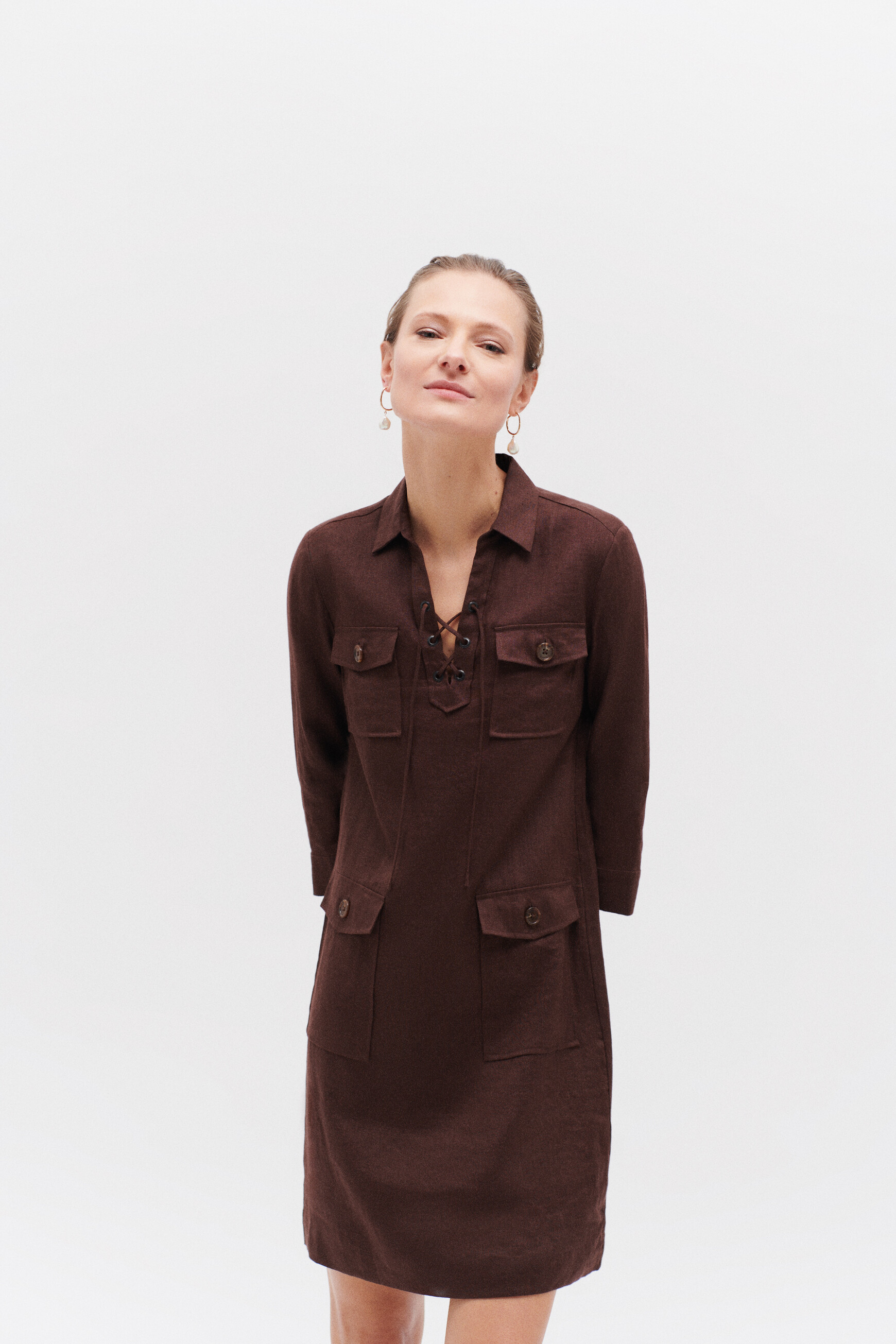 robe meyer 100 lin marron fonce femme robe meyer 100% lin marron fonce femme