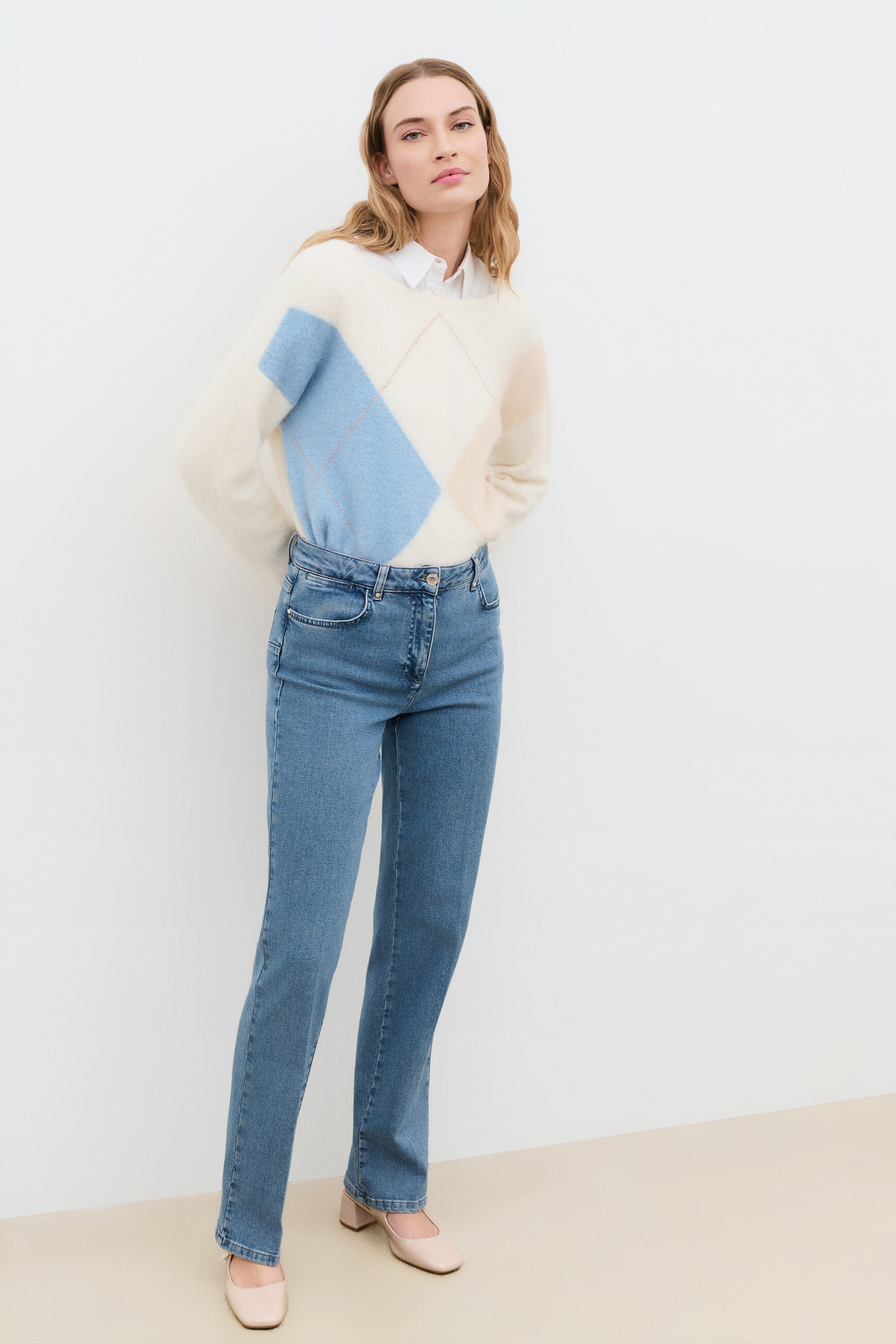 Trousers Pcomelongjean stone denim woman