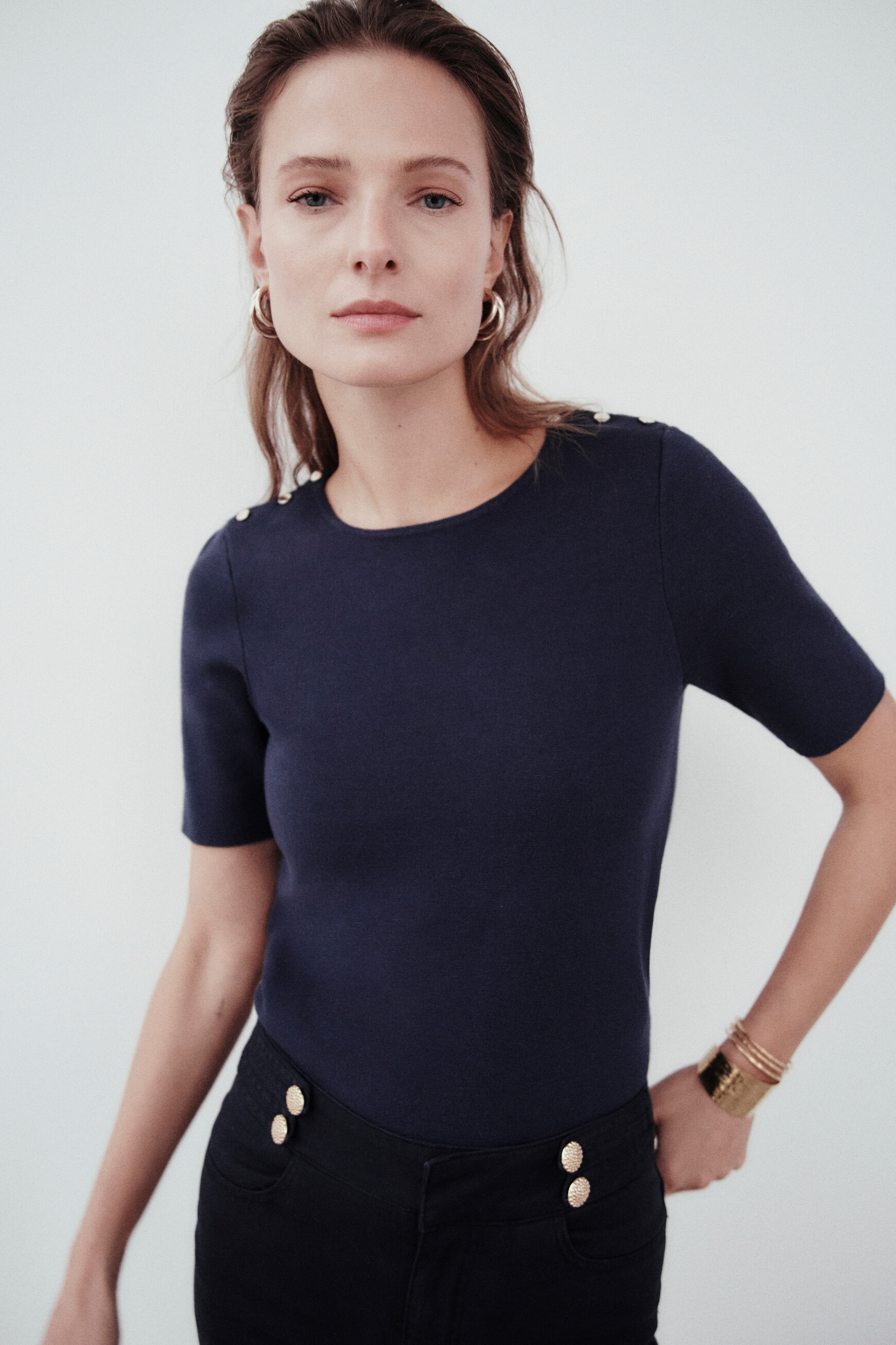 pull manolo à manches courtes bleu marine femme