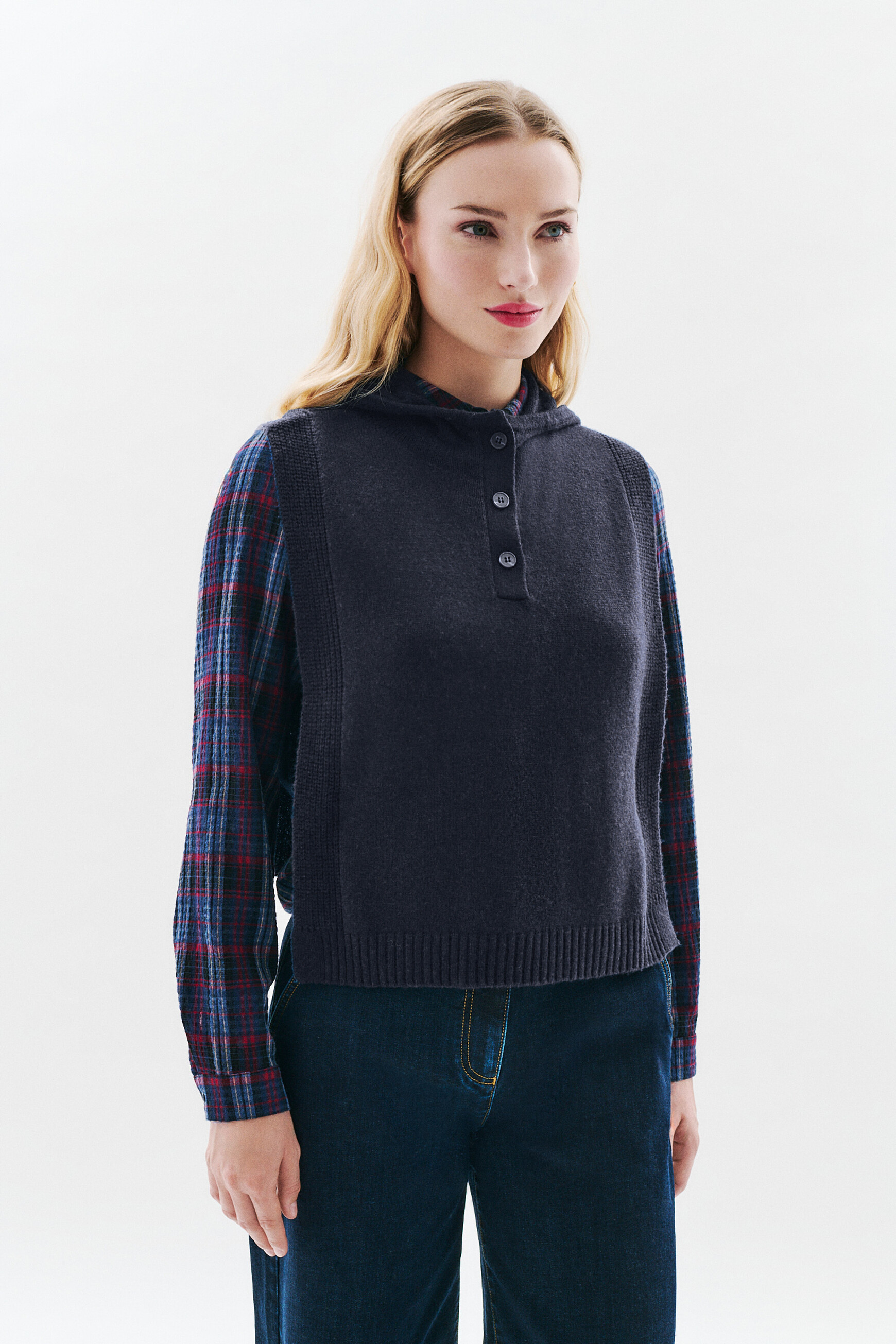 Poncho Yseo bleu marine femme