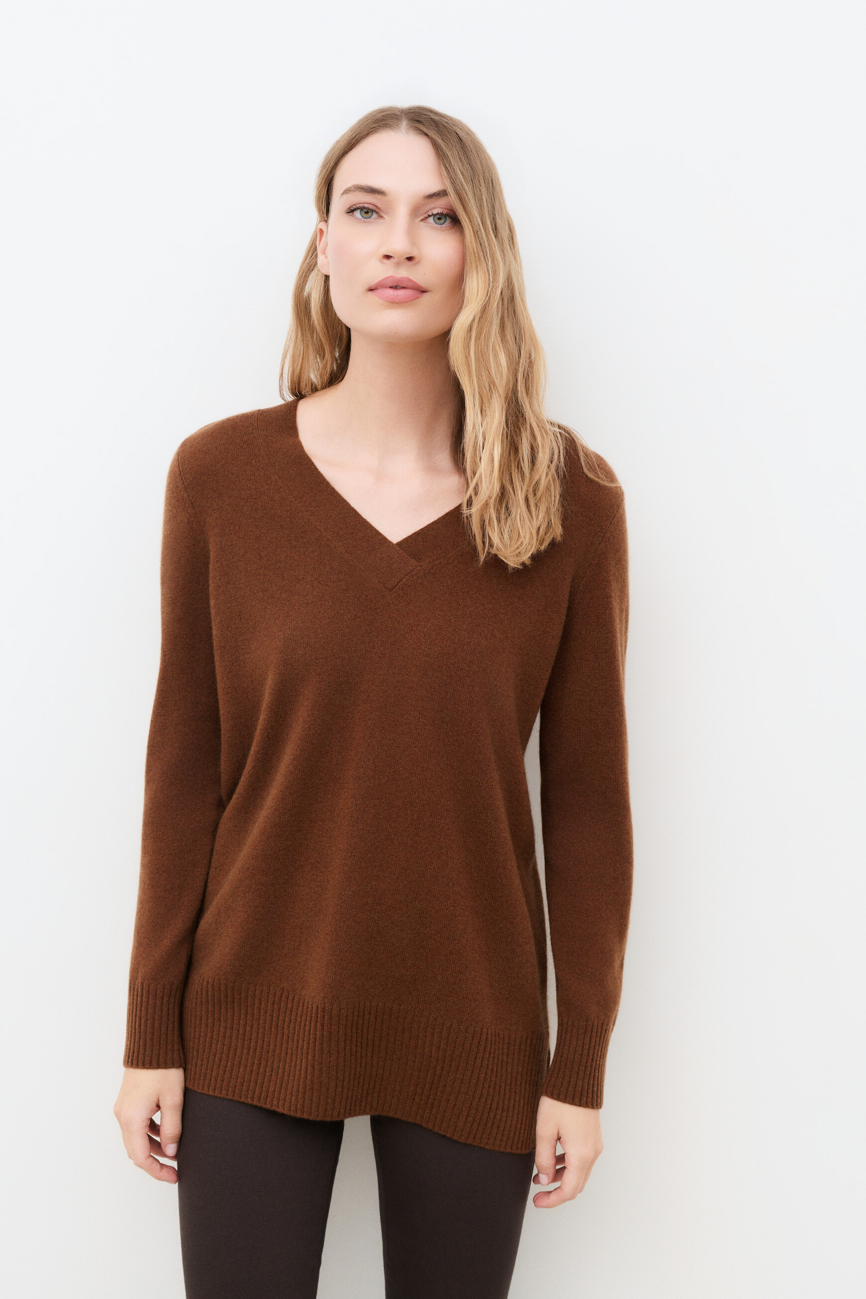 Mfrank sweater 100% cashmere cognac brown woman