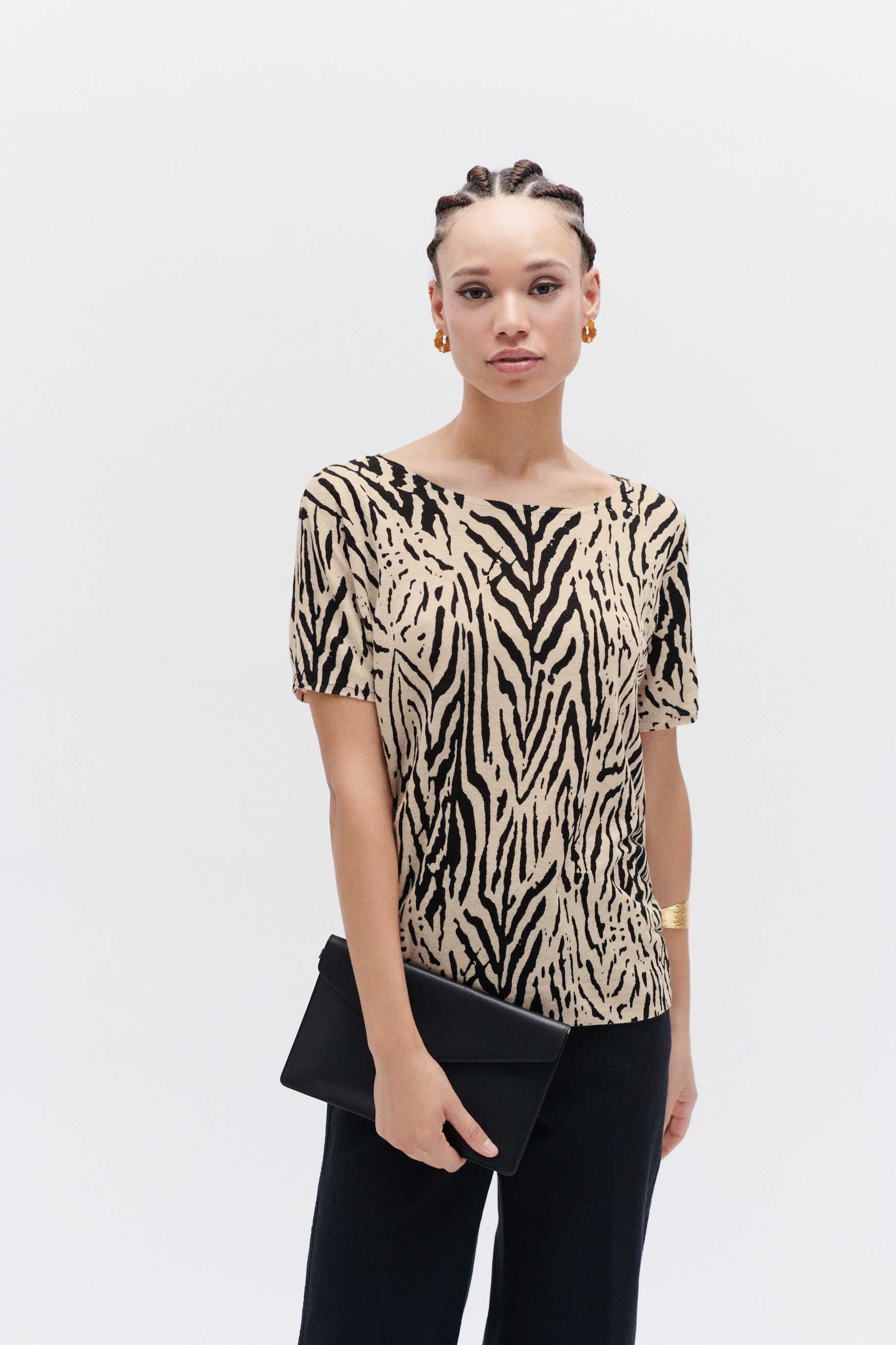 Pullover Marty Print 100&nbsp;% Leinen schwarz damen