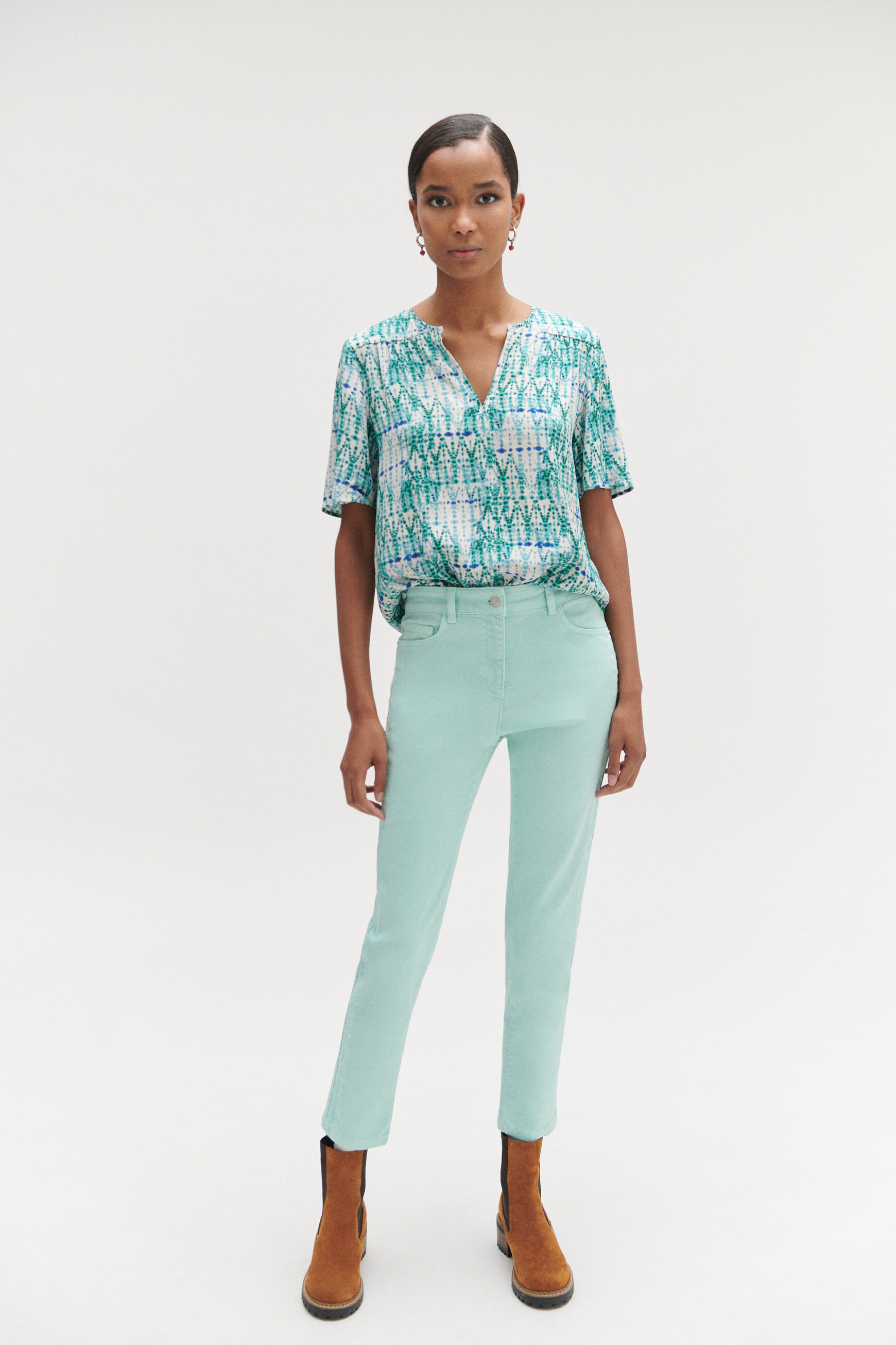 jean dalston colore a details brodes vert menthe femme Jean dalston coloré à détails brodés vert menthe femme