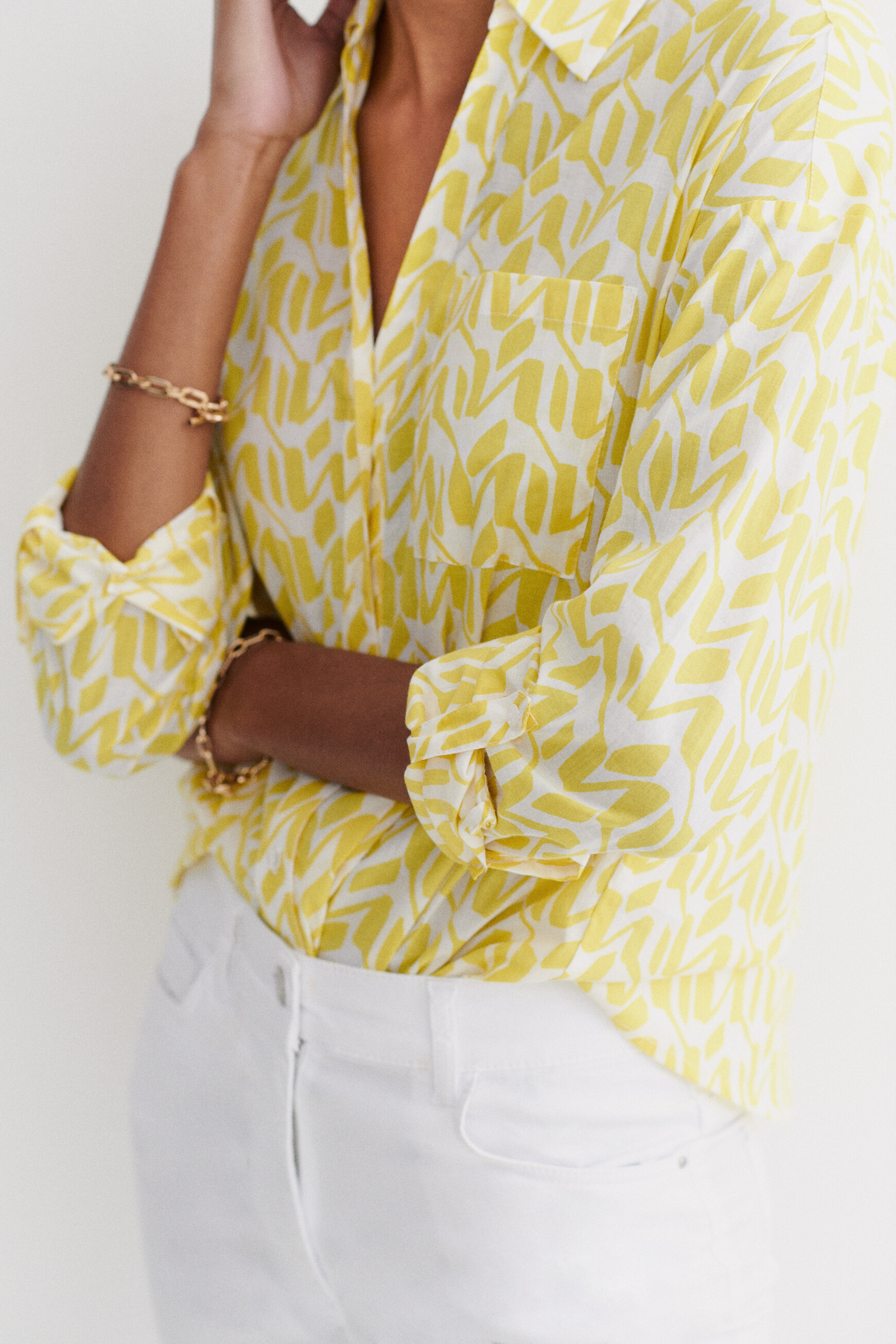 chemise florentine a motifs jaune or femme Chemise Florentine à motifs jaune or femme