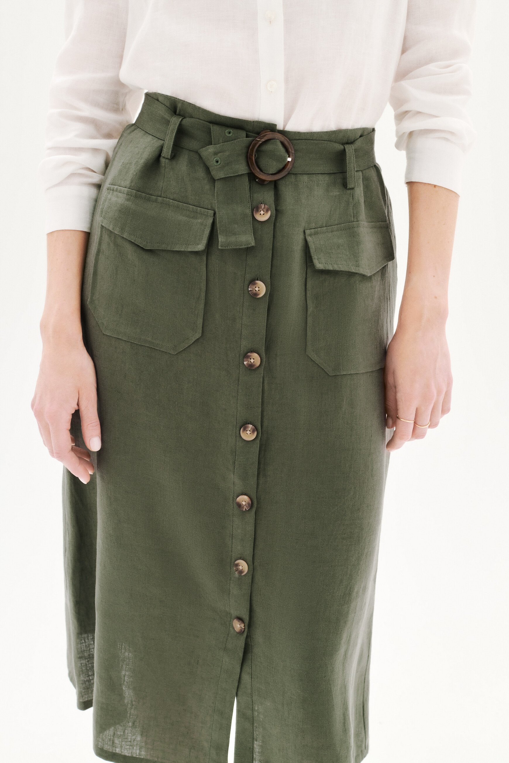 falda agnes 100 lino verde caqui mujer Falda agnes 100 % lino verde caqui mujer