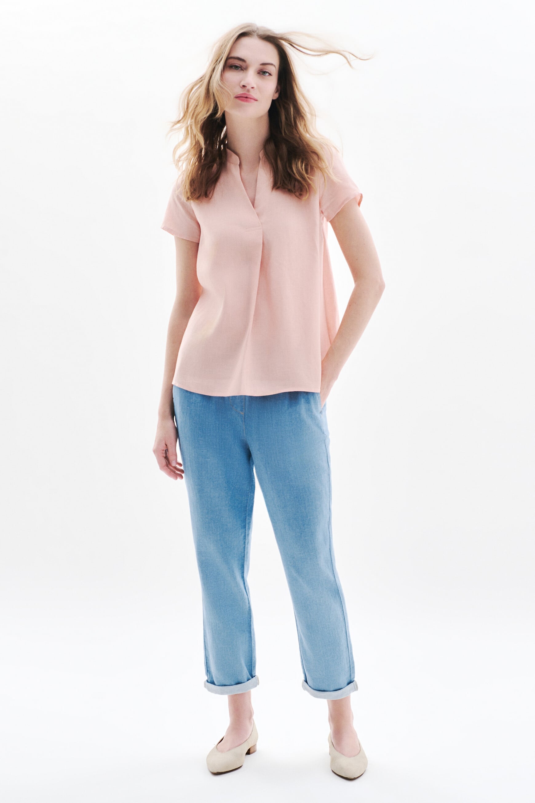 Chemise Kat 100% lin rose clair femme