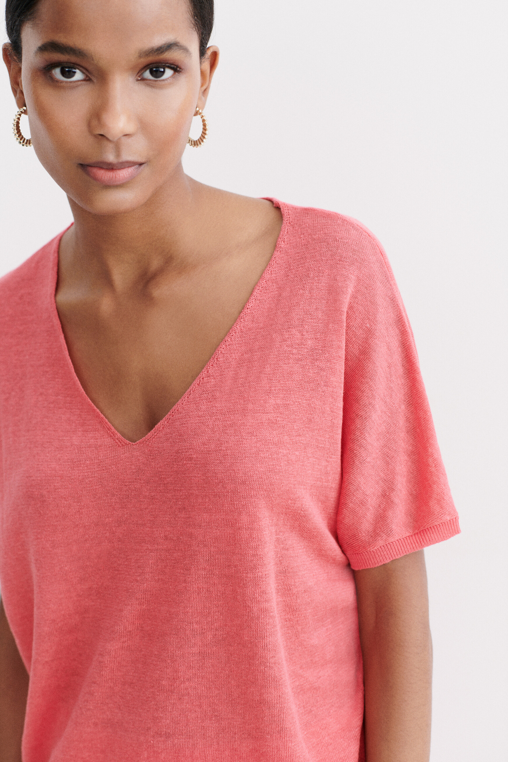 pull milane 100% lin rose corail femme