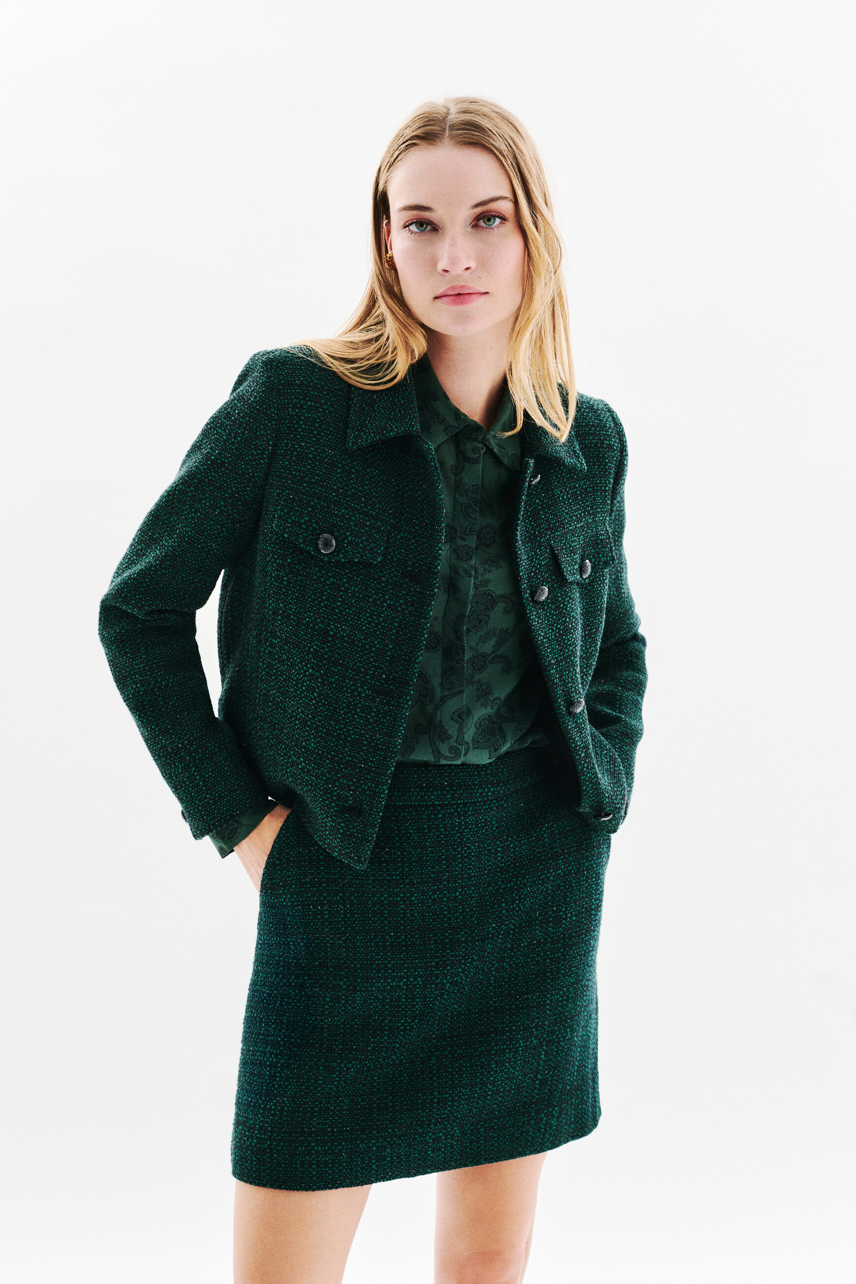 Chaqueta volaje verde oscuro mujer