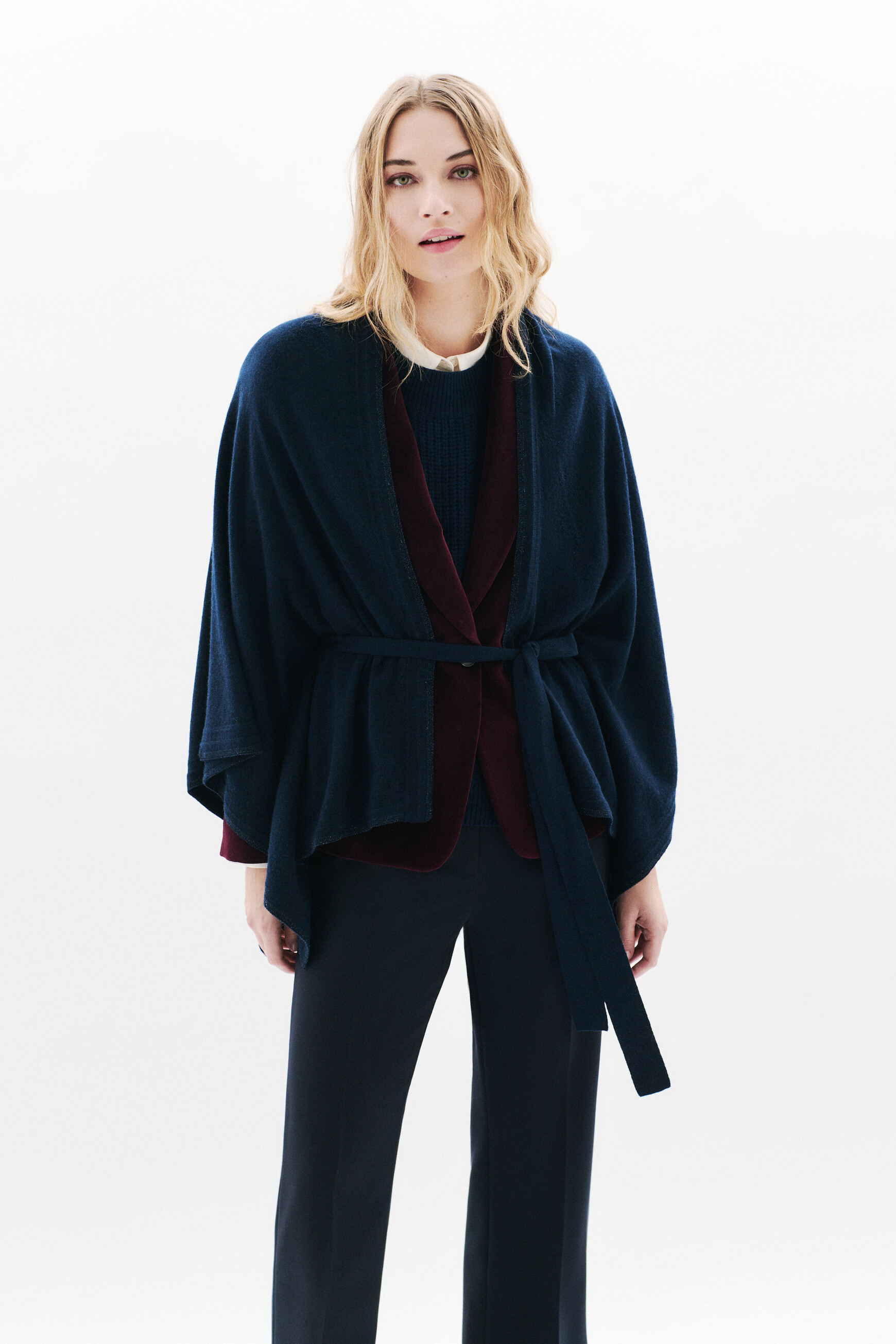 Albano poncho navy blue woman