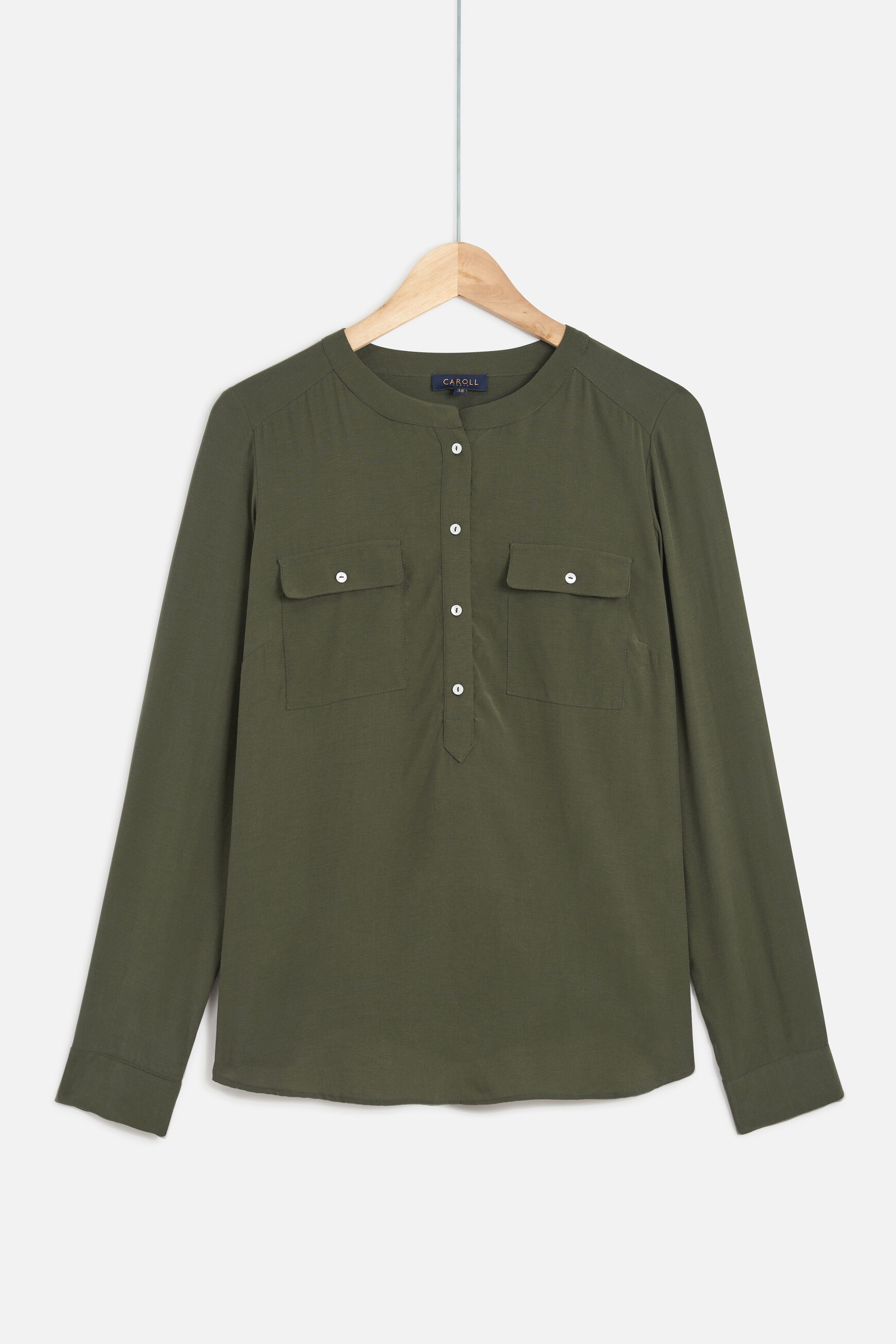 Blouse texas à col tunisien vert kaki femme