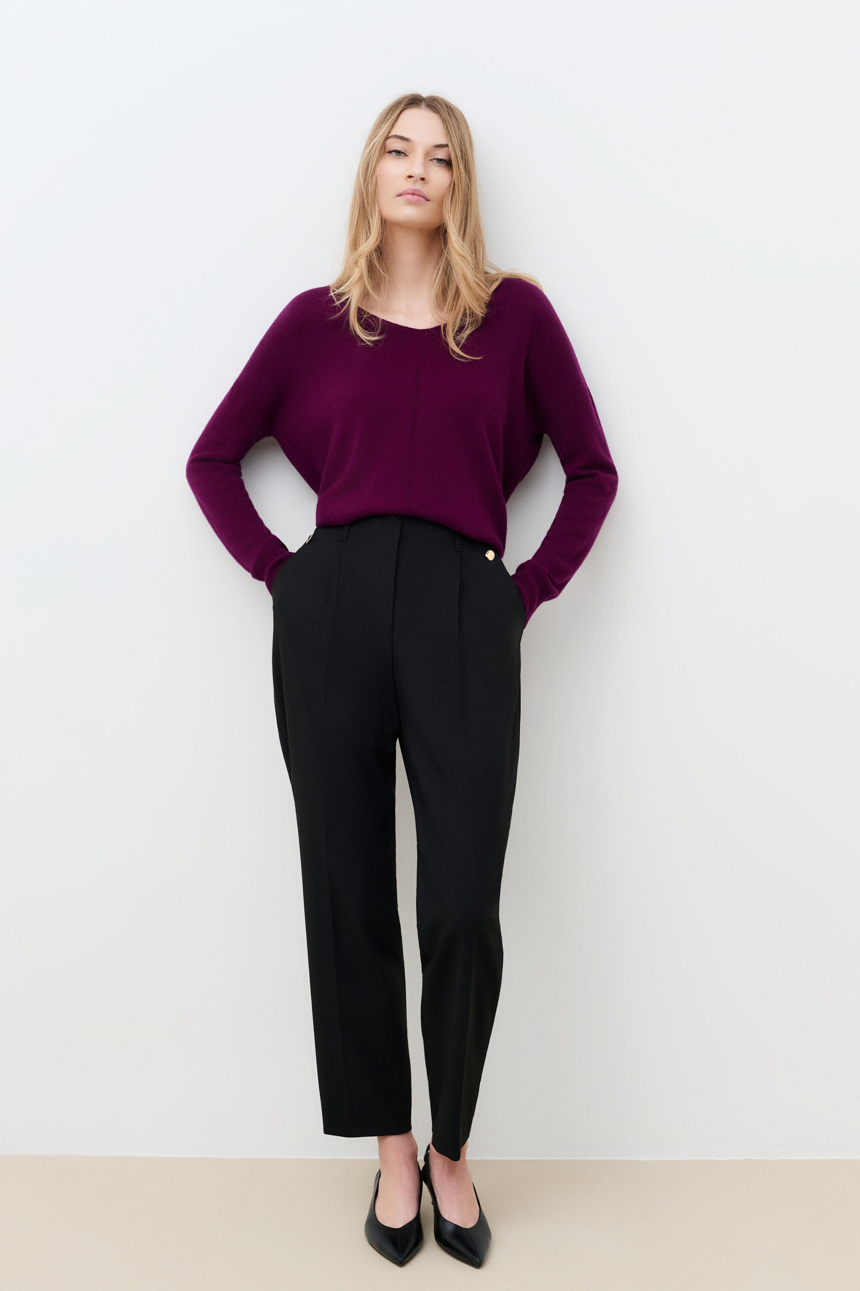 Jersey Mthelmina 100% cachemir ciruela mujer