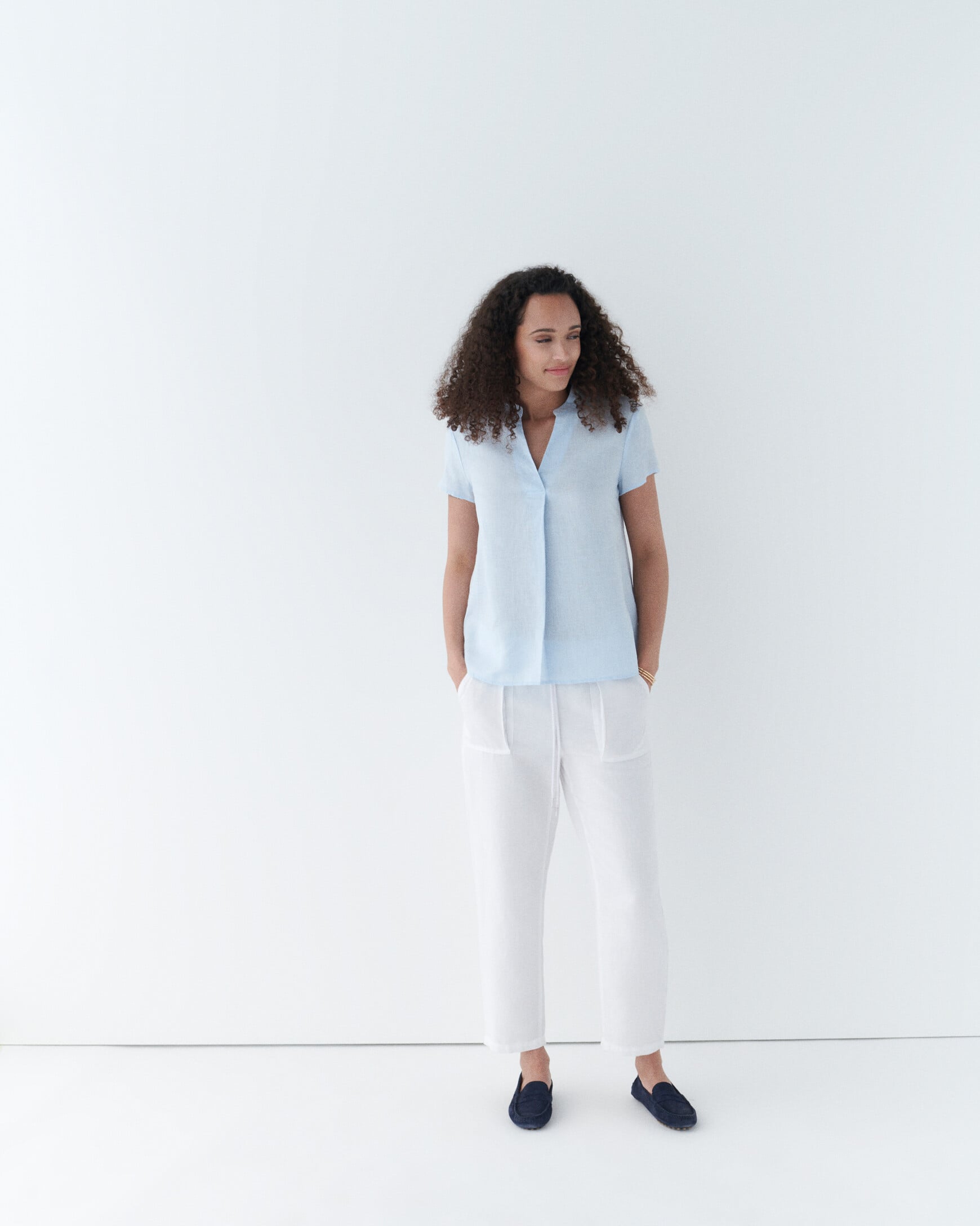 Kat 100% linen top sky blue woman