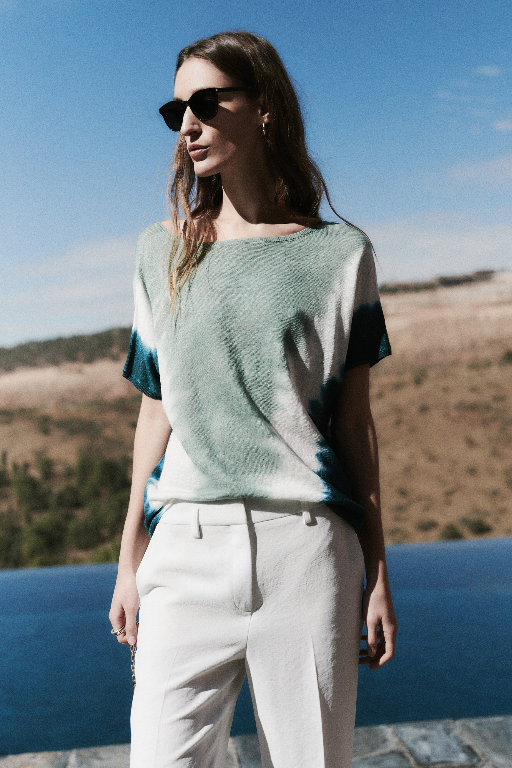 Pull elio 100% lin &agrave; manches courtes bleu femme