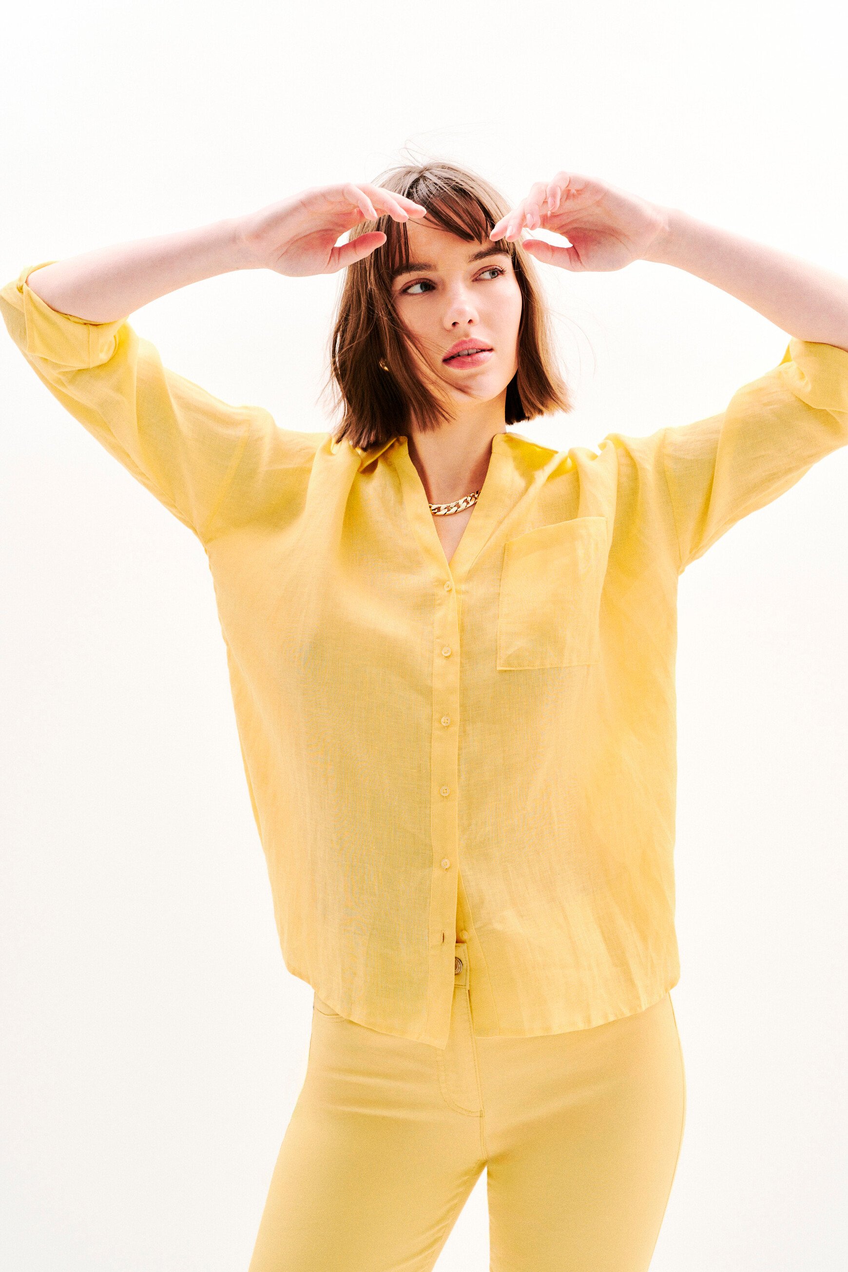 camisa csandinette 100 lino amarillo limon mujer Camisa Csandinette 100% lino amarillo limón mujer