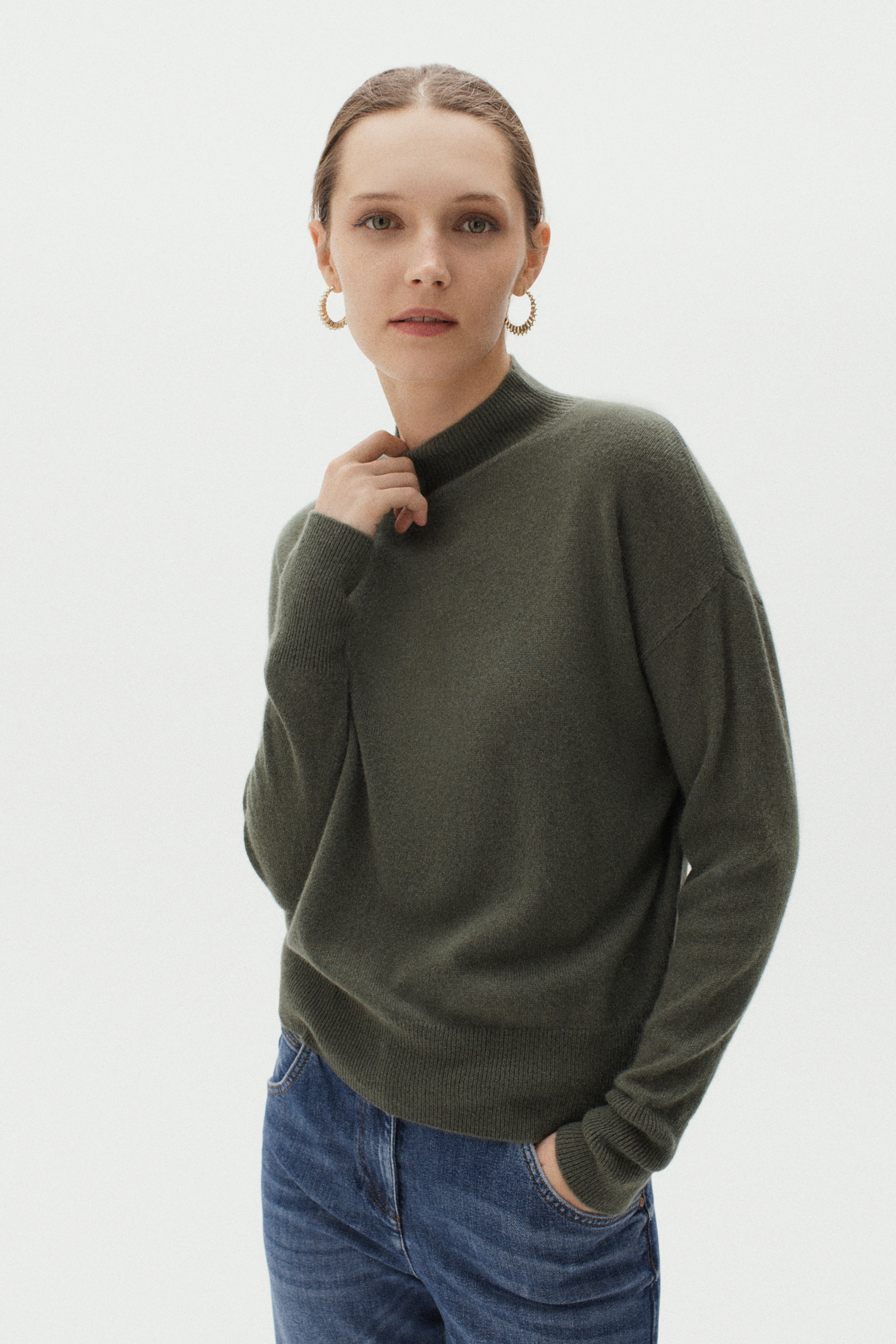 pull bibus 100 cachemire vert kaki femme pull bibus 100% cachemire vert kaki femme