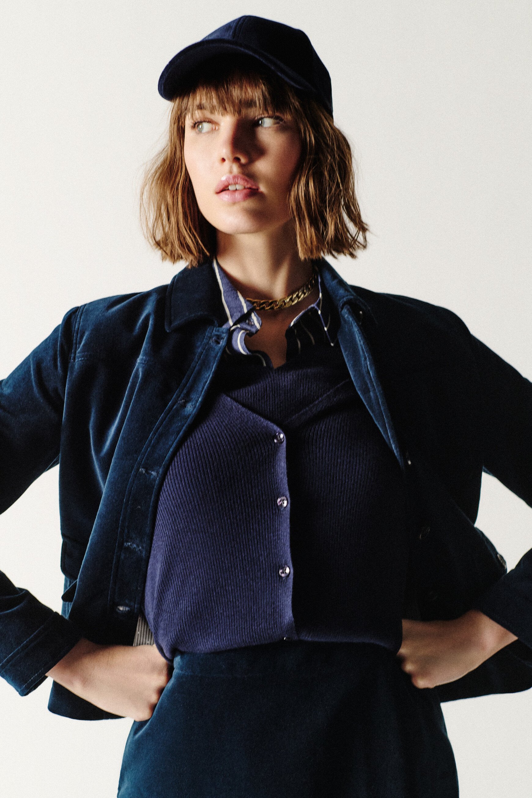 Jas Vminatavelours marineblauw vrouw