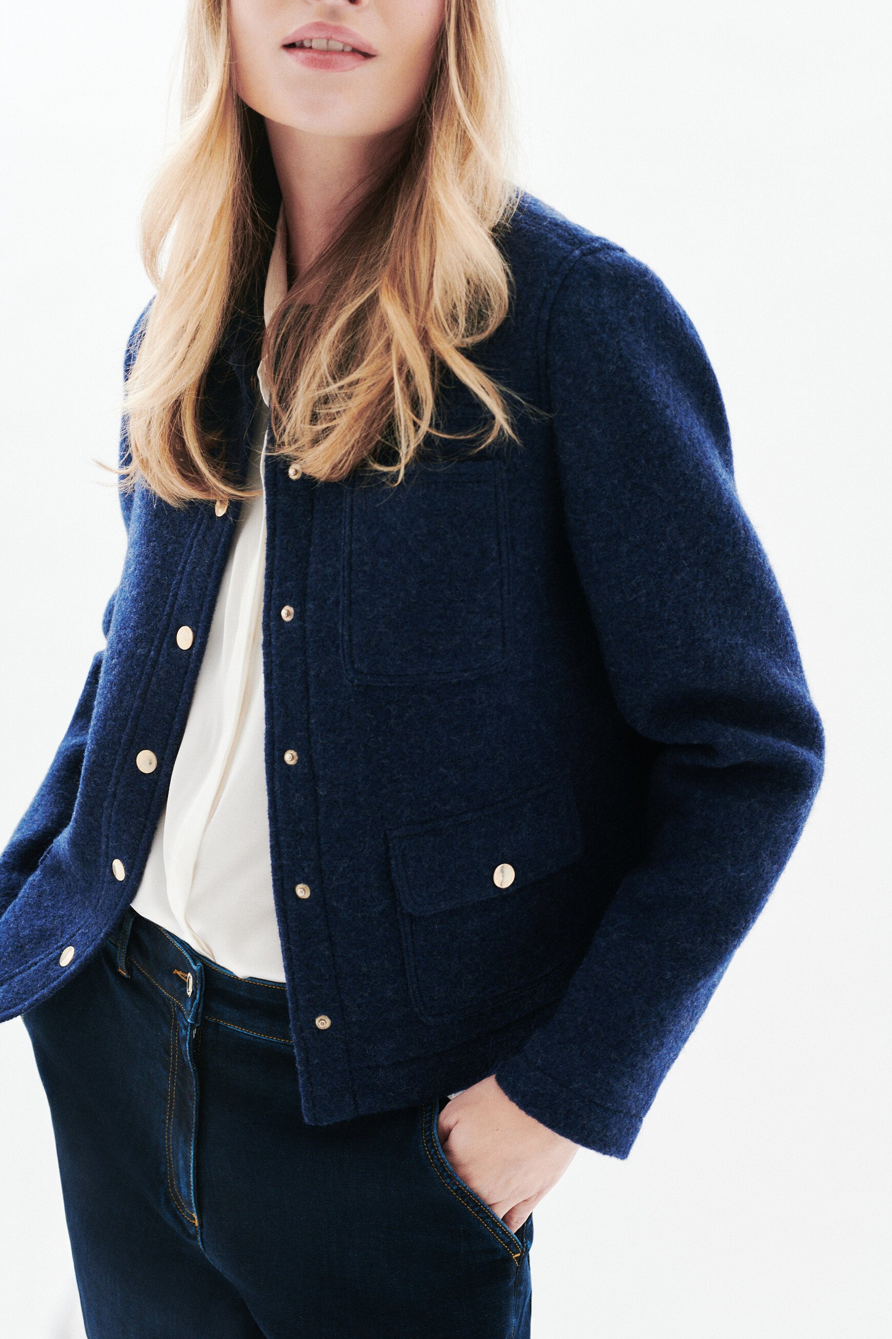 Veste Vminatalaine 100% laine bleu marine femme