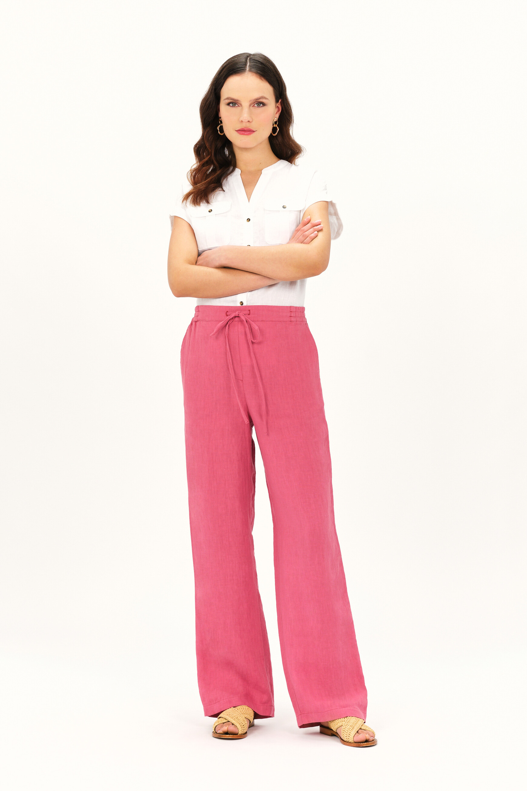 pantalon pigment 100 lin rouge fonce femme Pantalon pigment 100% lin rouge foncé femme