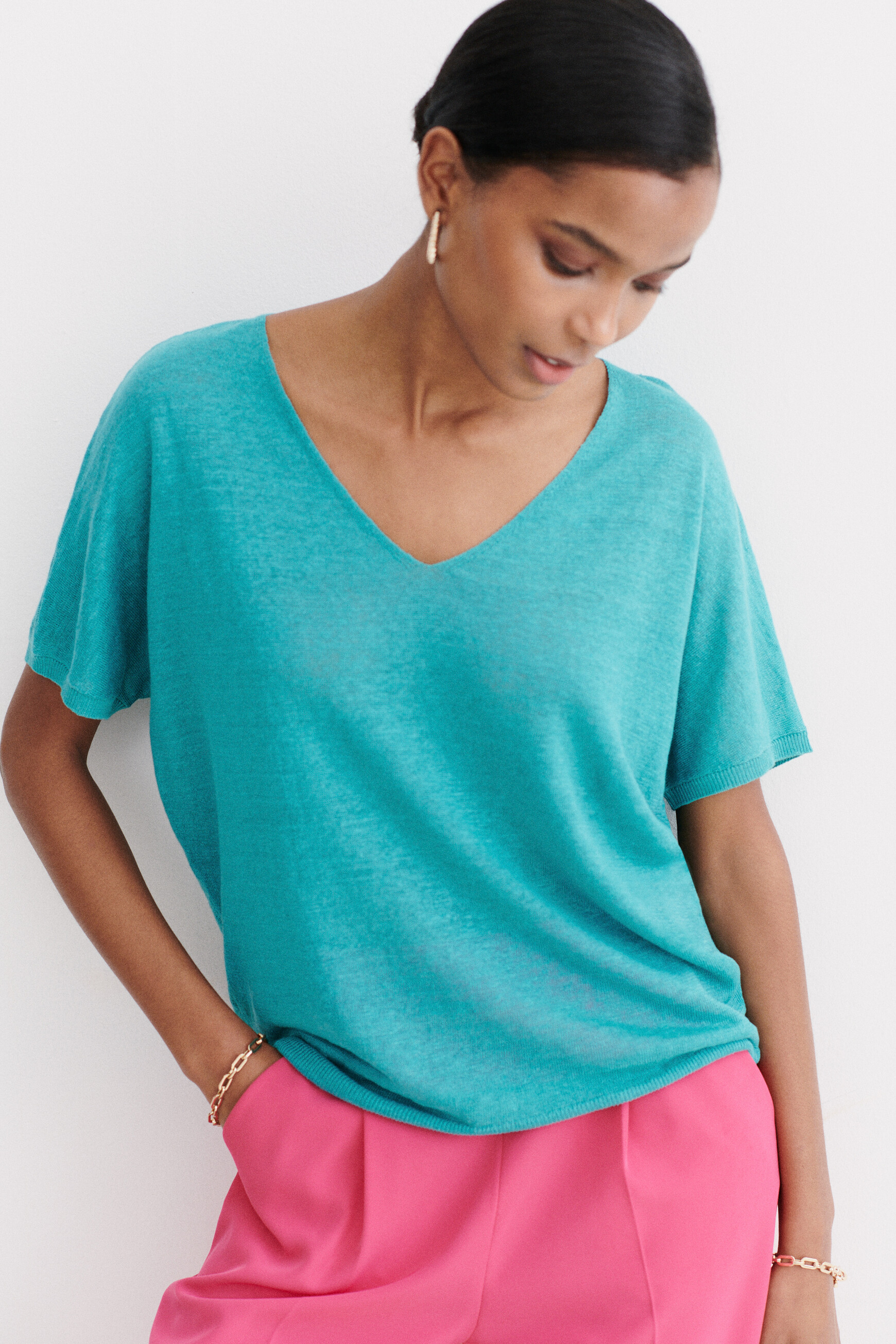 Pullover Milane 100 % Leinen smaragdgr&uuml;n damen