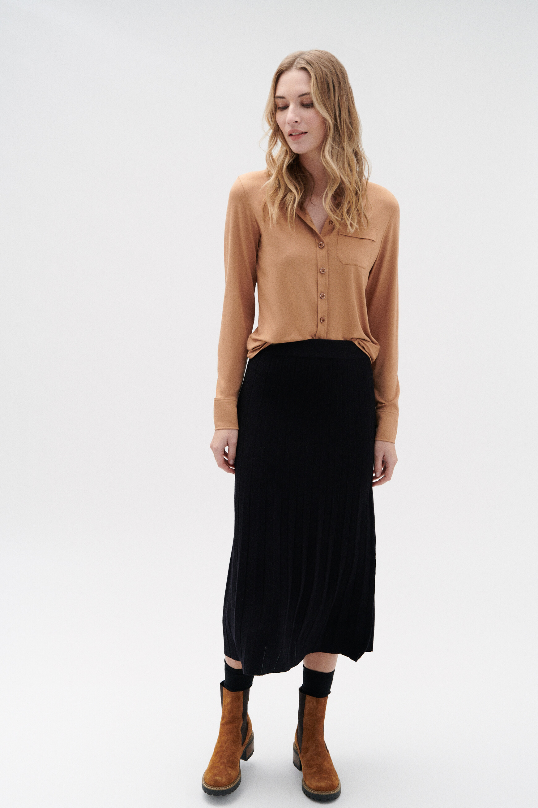 camicia albi in jersey cammello donna Camicia Albi in jersey cammello donna