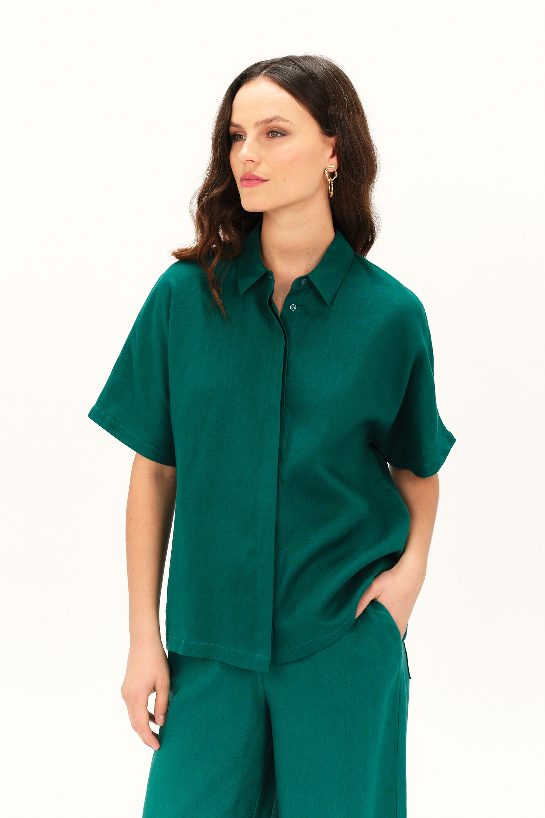 Chemise clouane1 100 lin vert emeraude femme