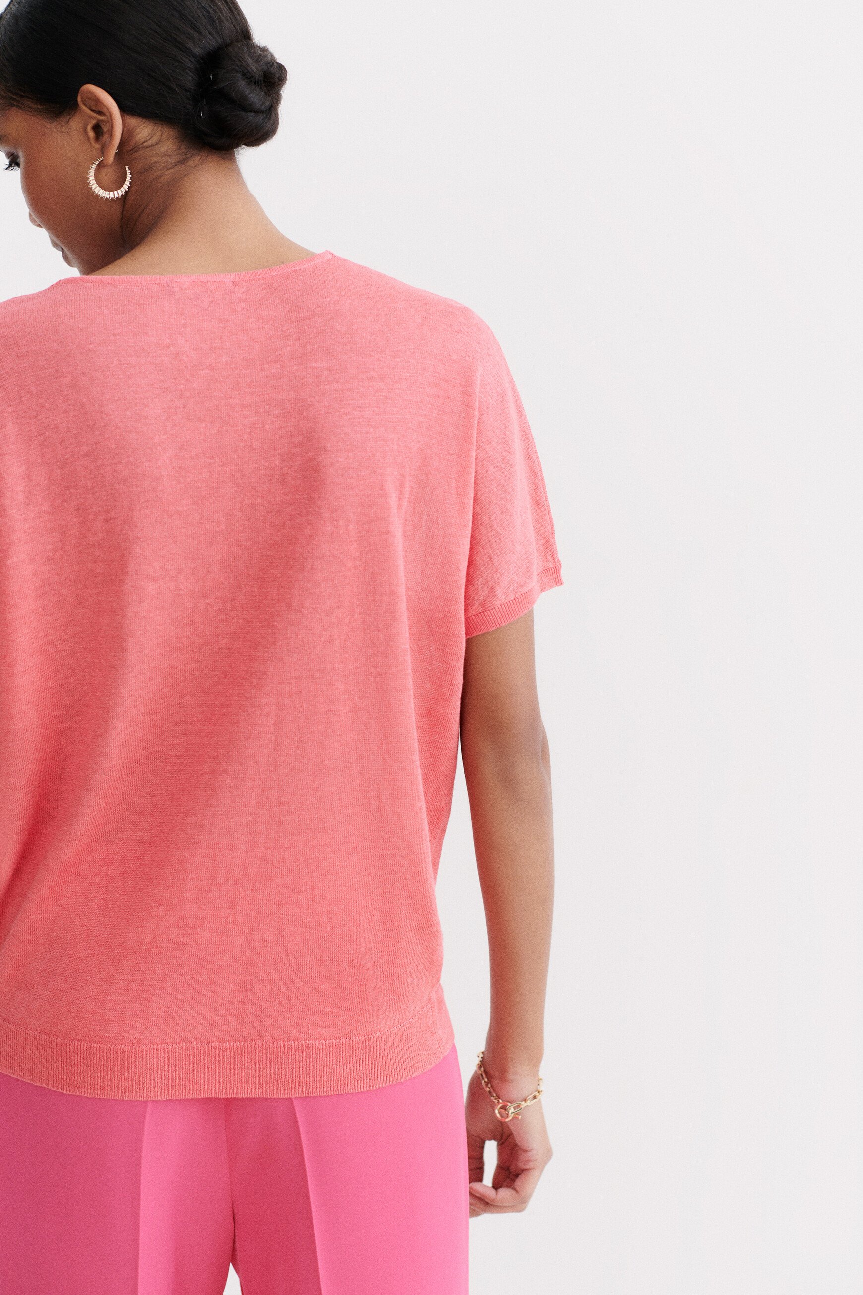 pull milane 100% lin rose corail femme