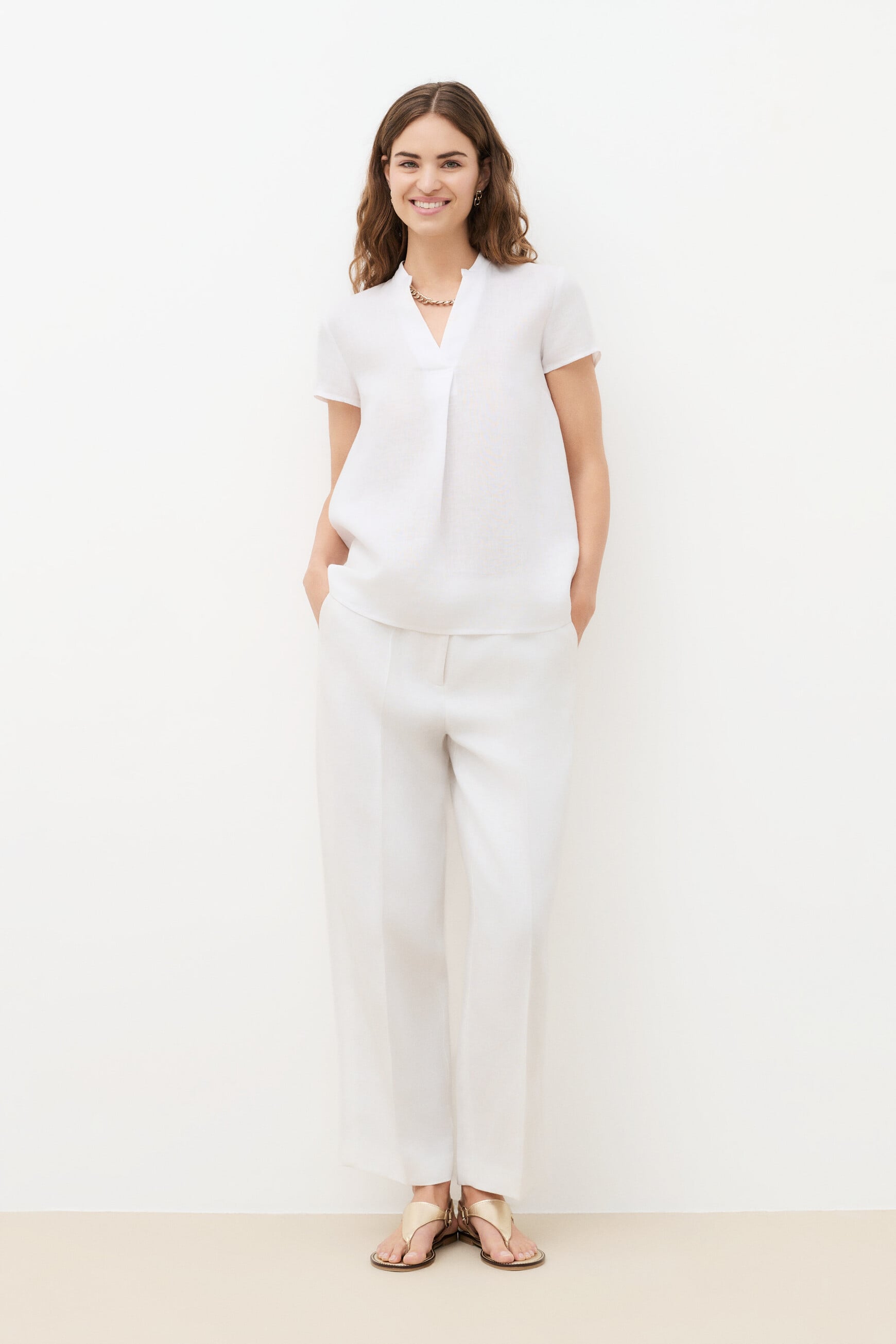 Kat 100% linen top white woman