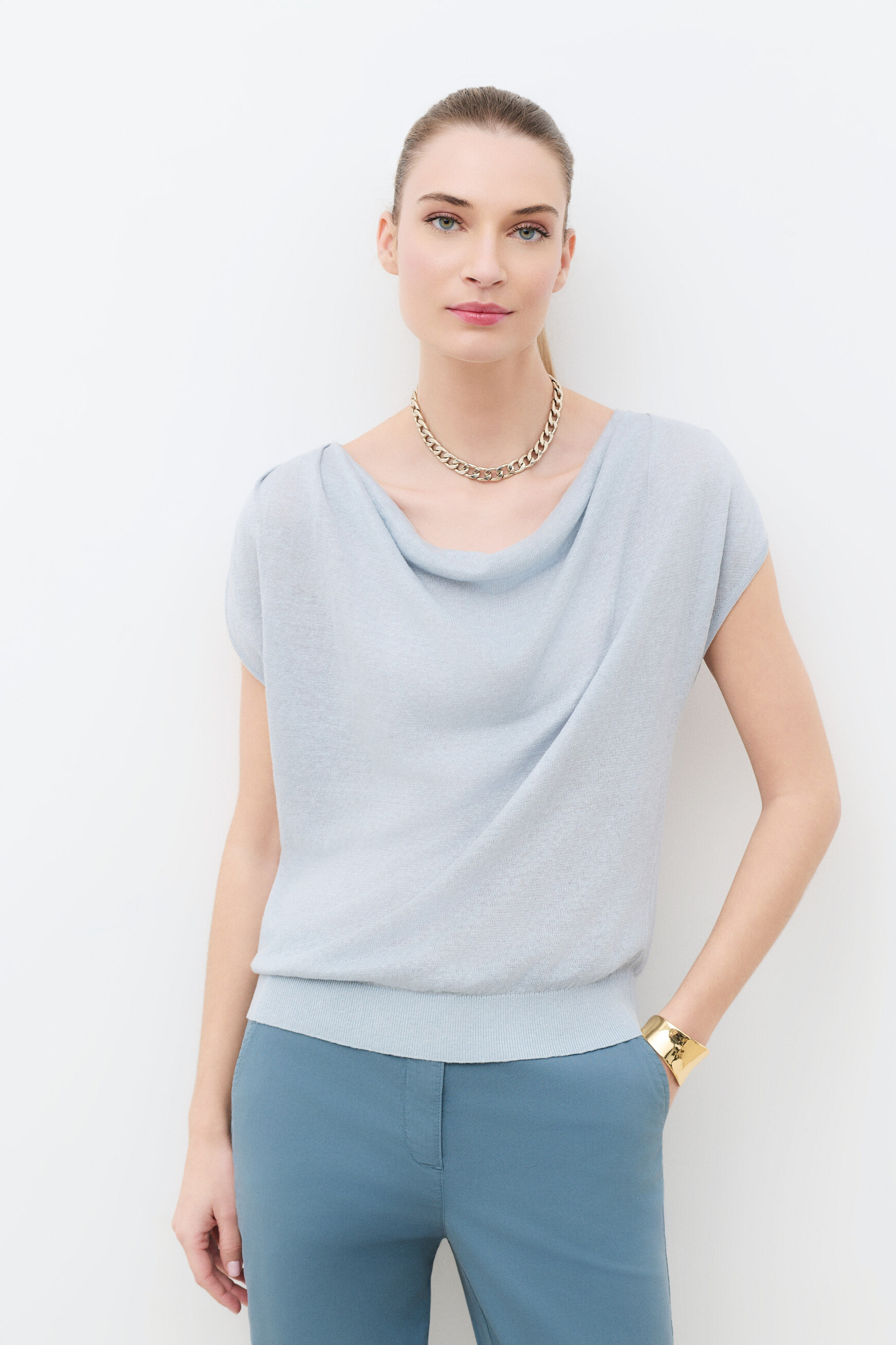 Sweater Mvera 100% linen pastel blue woman