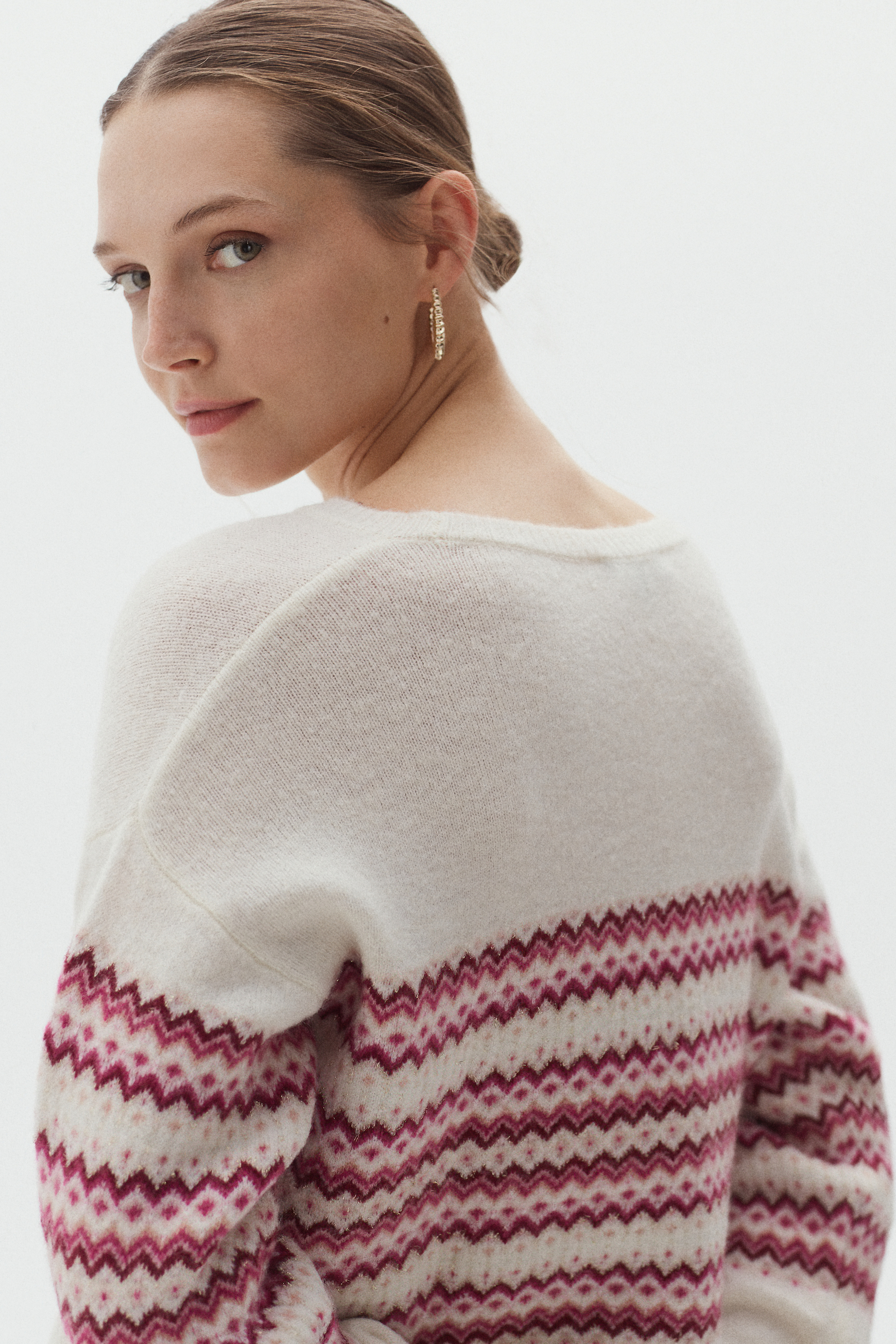 pull jacquard et fils lurex rose femme Pull jacquard et fils Lurex. rose femme